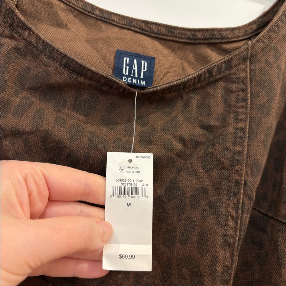 NWT GAP Denim Brown Animal Print Dress (Size M) - Picture 3 of 6
